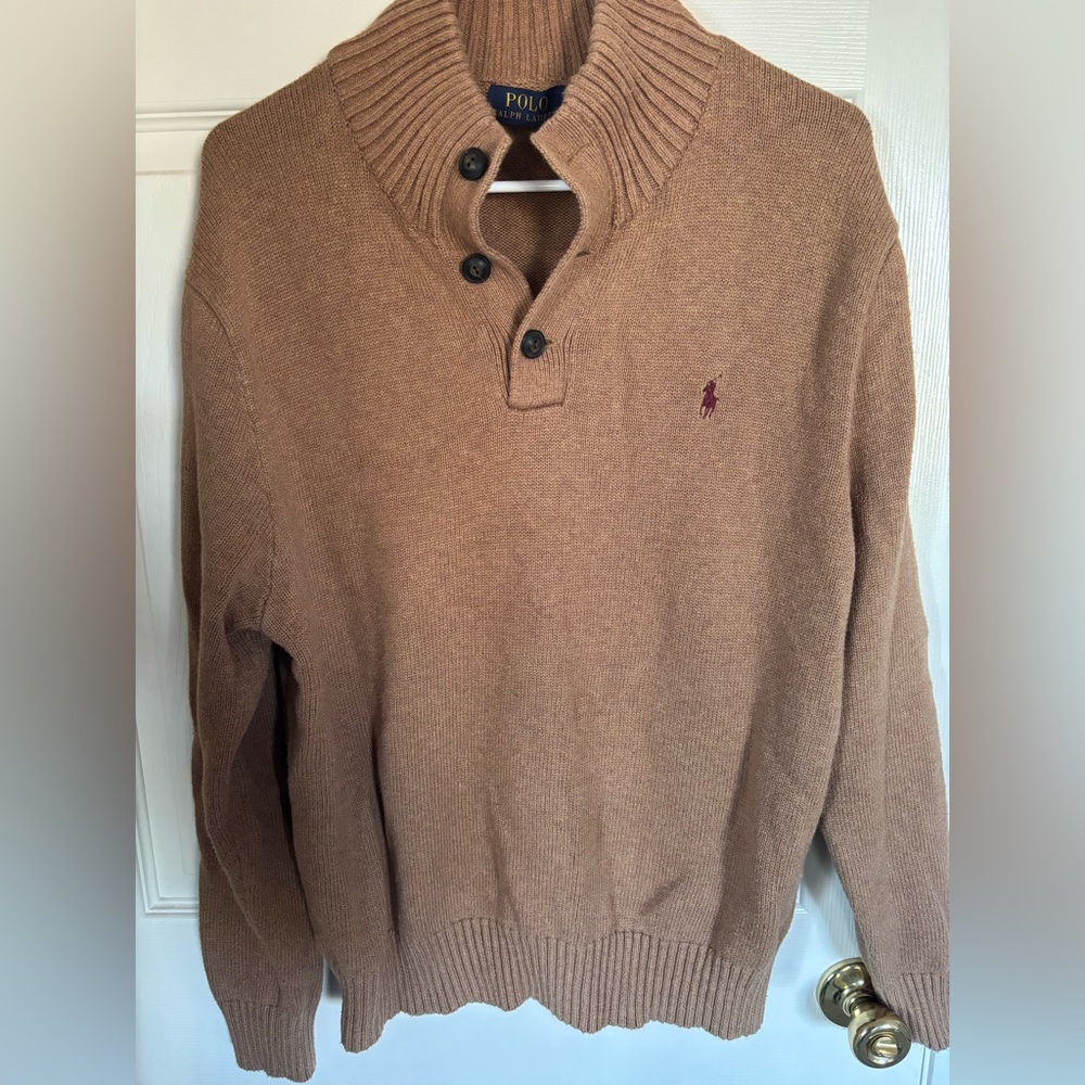 Ralph Lauren Men's Tan Sweater with Button Collar